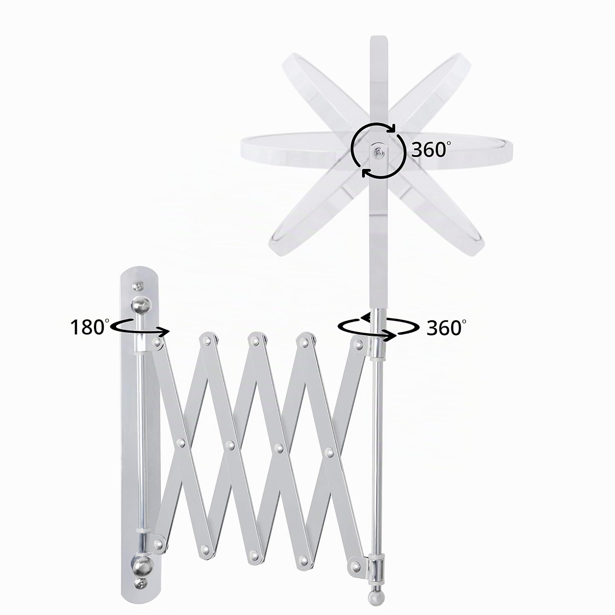 Belle Vous Specchio ingrandente da parete estensibile e girevole a 360°, ingrandimento x 3-17,5 x 18,5 cm, specchio da parete per bagno a doppia faccia, in acciaio inossidabile, per trucco e rasatura