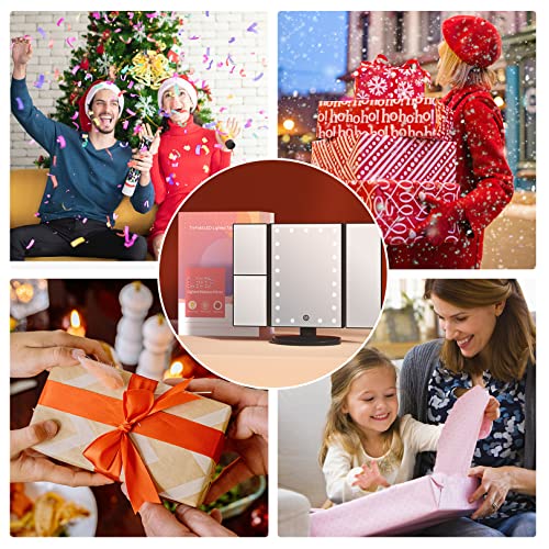 Fascinate Lighted Makeup Mirror, Feature 21 Bright Led Lights, Dimmable Brightness, One Touch Power Switch, Multiple Magnifying Option (3X/2X/1X) Trifold Led Vanity Mirror, 180 Degrees Rotaion (Black) #TOP7