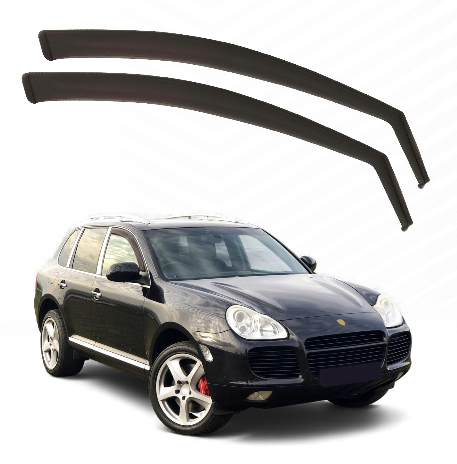 Deflektory kompatybilne z Porsche Cayanne | 2002-2010 | Trwałe szkło akrylowe - dymna przednia przednia osłona szyby - instalacja wewnętrzna - 2 sztuki