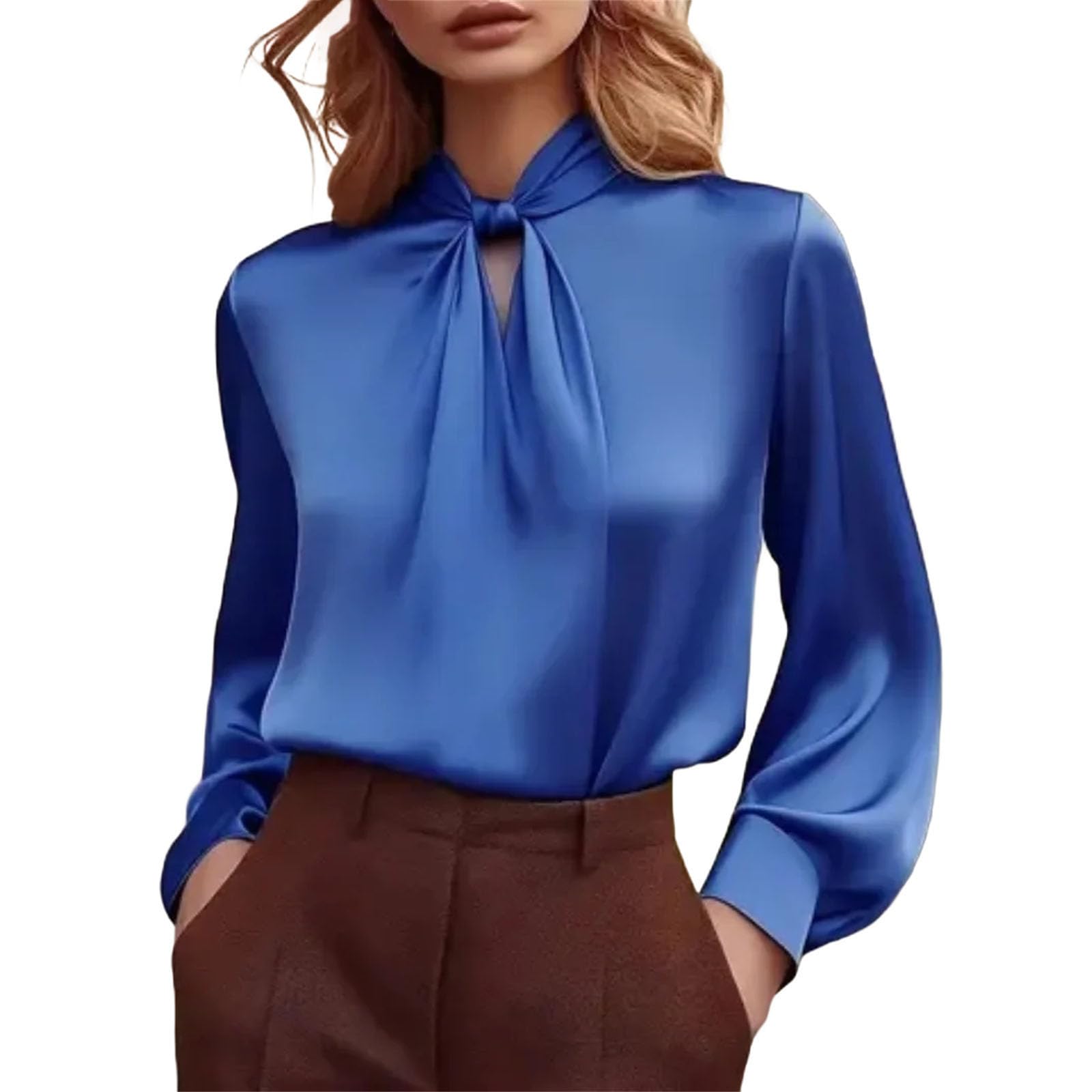 Camisa de manga larga plisada hueca para mujer, diseño elegante, versátil y elegante, para uso diario y de oficina