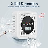 Vista 2 de 2 in 1, Carbon Monoxide Detectors,Smoke Detector,Smoke Combination CO Alarm,85db Alarm,LCD Large Screen,with 3*AA Batteries,Test Button,Low Battery