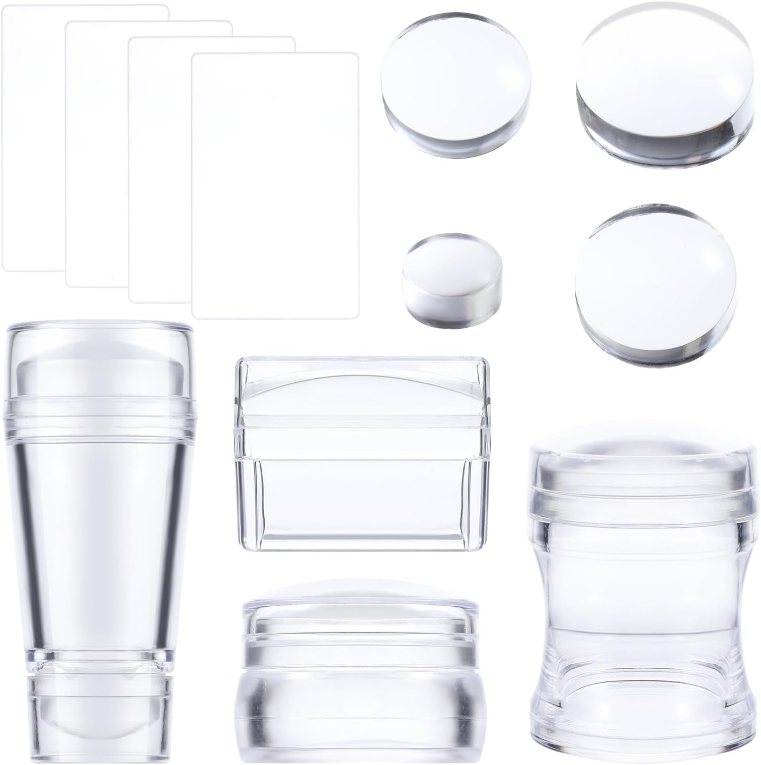 AHQiZFX 4 Pcs Nail Stamper, Clear Silicone French Nail Art Stamper Set with 4 Scrapers Round Rectangular Double Head Body Jelly Nails Art Template Tools for DIY Nail Art Manicure