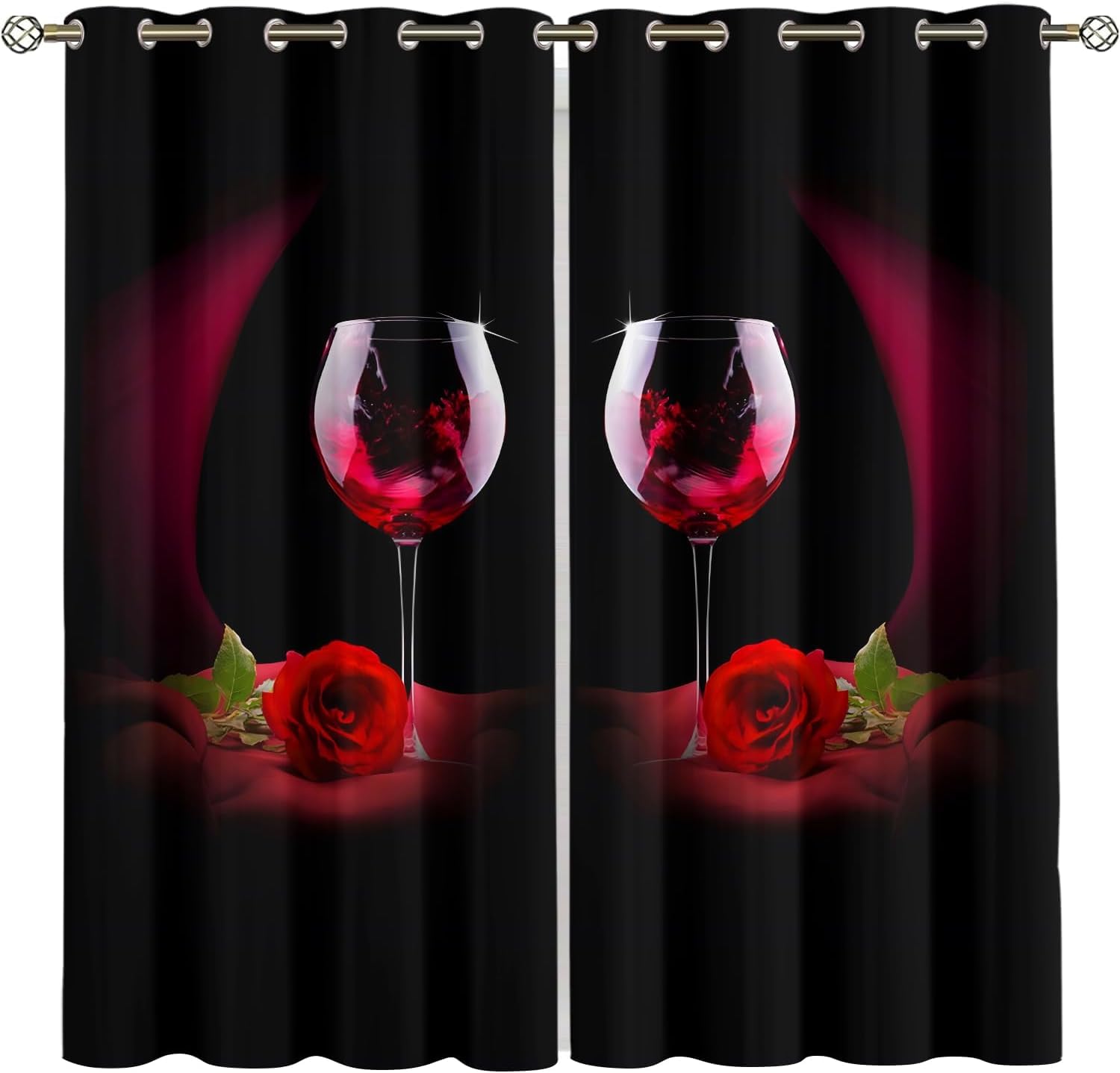 Curtains For Bedroom Red Wine Rose Flower Print Heat Insulation Blackout Children'S Curtains,3D Lackout Curtains, Suitable For Living Hotel Room Bedroom Childre 280(W) X 180(H) Cm 9426352161960