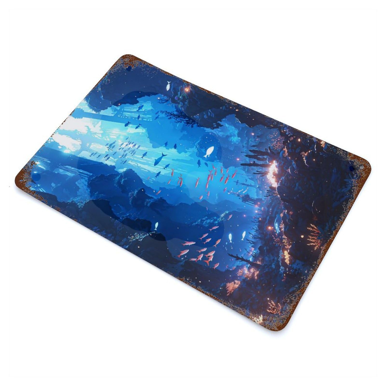 In The Depths Vintage Wall Sign 11.8"x7.9", Rust Effect Metal Decor for Basement, Hobby Room And Garage Decor