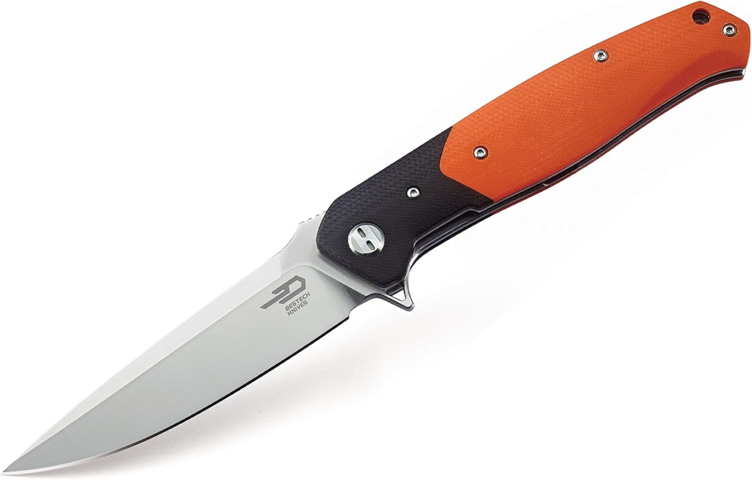 Bestech Knife BG03C Folder 3.8 in Plain and Orange G10Handle Hunting-Folding-Knives, Black