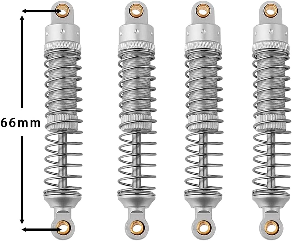 4PCS 53mm/59mm/66mm Aluminum Shocks Absorbers Oil Long Threaded Damper for 1/18 RC Crawler TRX4M TRX-4M Bronco Defender K10 Upgrade Parts (66mm Silver)
