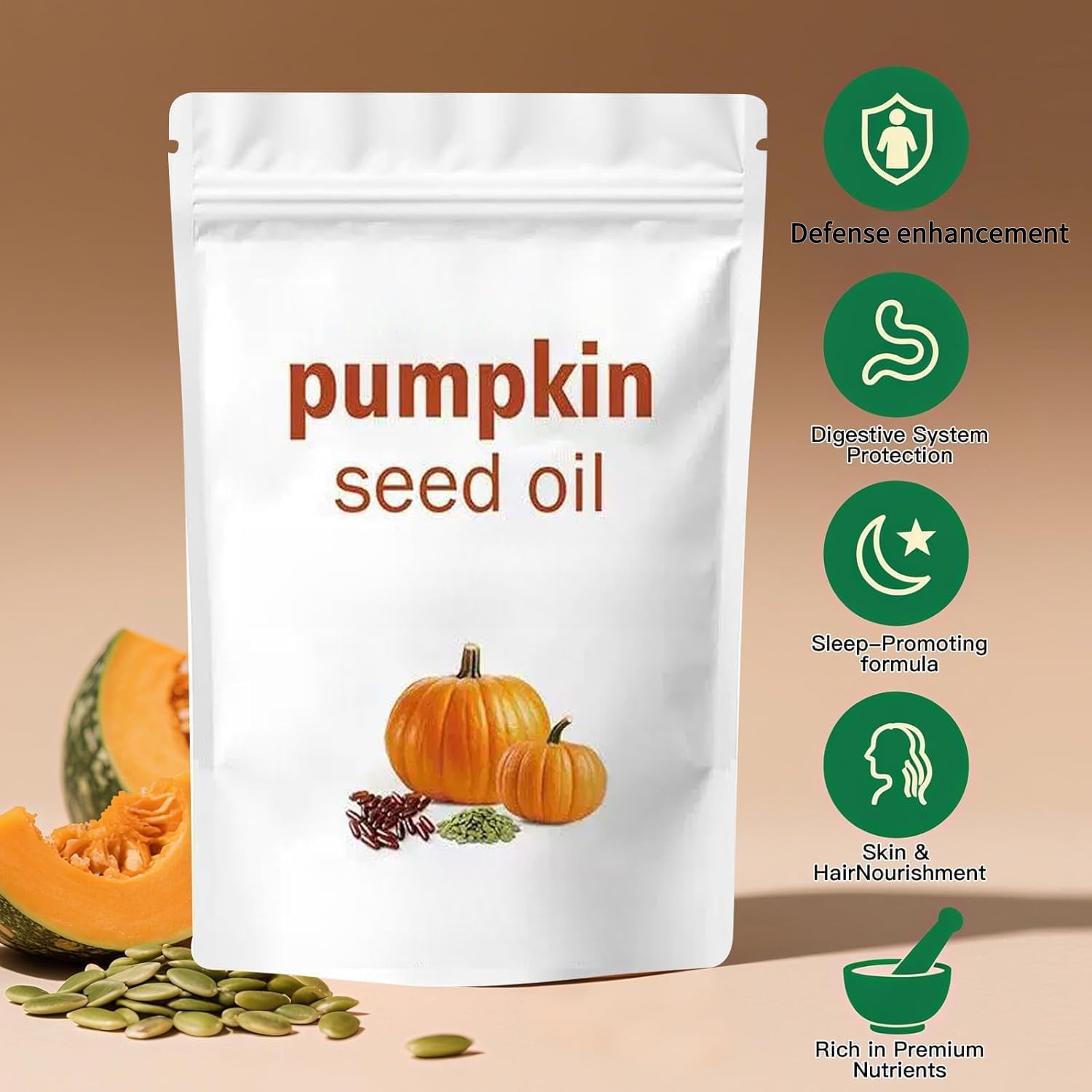 Olio di semi di zucca, Aiuta a nutrire pelle e capelli, protegge la salute intestinale, favorisce la digestione, sostiene il sonno