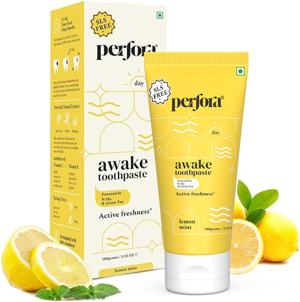 Awake Toothpaste | Active Freshness Cavity Prevention | Vitamin Enriched SLS & Fluoride Free Toothpastes | N-Ha For Teeth Remineralisation |Healthy Gums & Oral Care |Lemon Mint |Pack of 1,100g