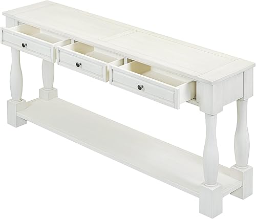 Miniatura 208 de Mesa consola de madera maciza de 48 pulgadas, mesa auxiliar moderna para sofá de entrada con 3 cajones de almacenamiento y 2 estantes. Fácil de