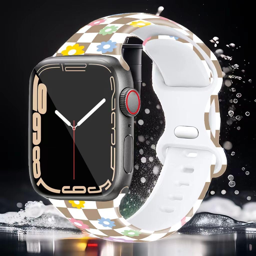 Condition photo showing New/Like New for Holiday Watch Band Compatible with Apple Watch Bands for Women 38mm 40mm 41mm 42mm 44mm 45mm 46mm 49mm iphone iWatch Series 11 10 9 8 7 SE 6 5 4 Ultra 3 2 1 Silicone Printed Pattern Replacement Watch Band Checkered Brown 38mm/40mm/41mm/42mm(Series 11 10)