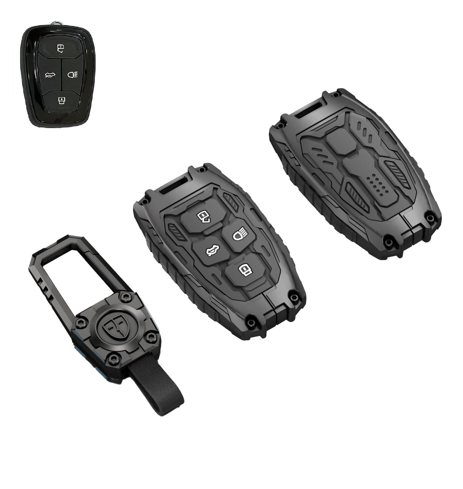 Premium Waterproof Metal Key Cover Compatible with Tata Nexon | Harrier | Safari | Altroz | Tigor | EV | Punch | Tiago EV Electric 4 Button Smart Key Only (Transformer Black)-image-37