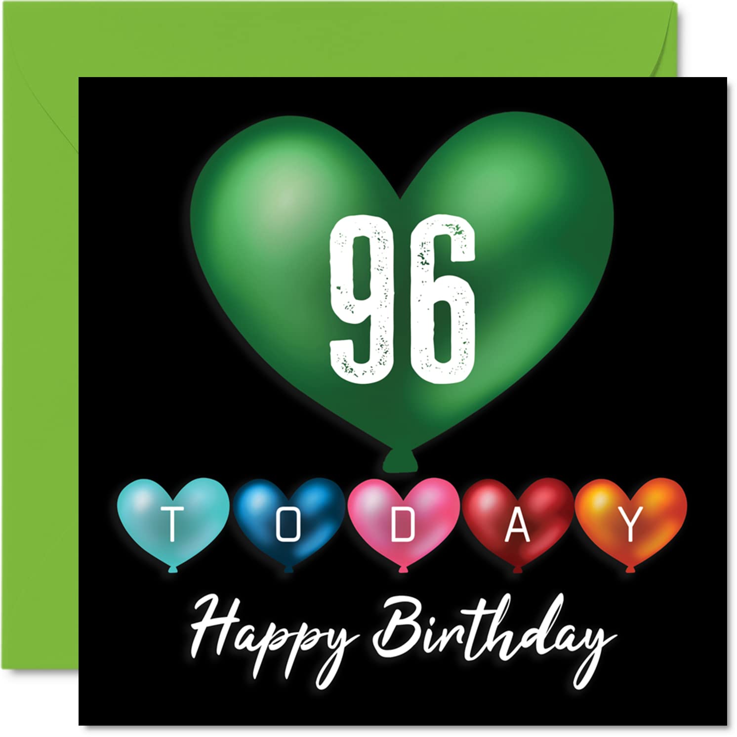 Fun 96th Birthday Cards for Men Woman - Heart Balloons - Happy Birthday Card for Great Grandad Grandpa Nanny Grandma Nan Gran Granny Dad Mum, 145mm Greeting Cards