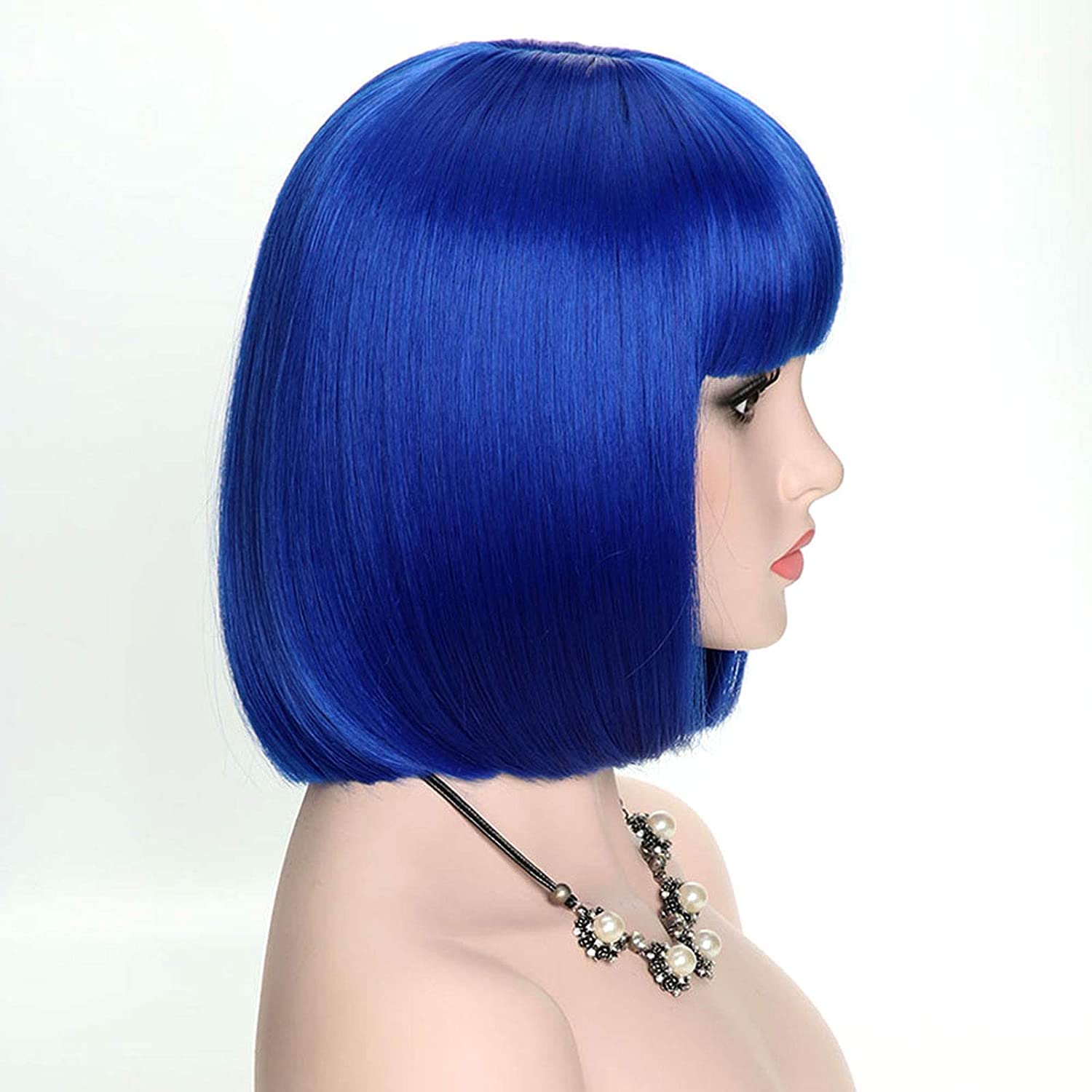 YEESHEDO Short Blue Bob Wigs Straight with Fringe Synthetic Hair for Cosplay Party Halloween Costume Replacement Wig for Girls 12" (Blue),Coraline Costume Wig - Image 3