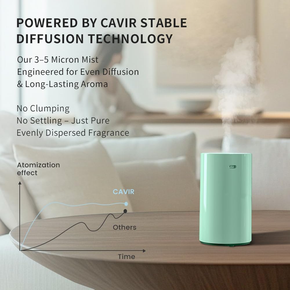 Cavir Diffusore per Oli Essenziali Senz'Acqua - Macchina per Aromi Portatile e Mini - Ricaricabile USB - Timer 1/2/3H con Spegnimento Automatico - 3 Livelli di Nebbia - Per Casa, Auto e Ufficio