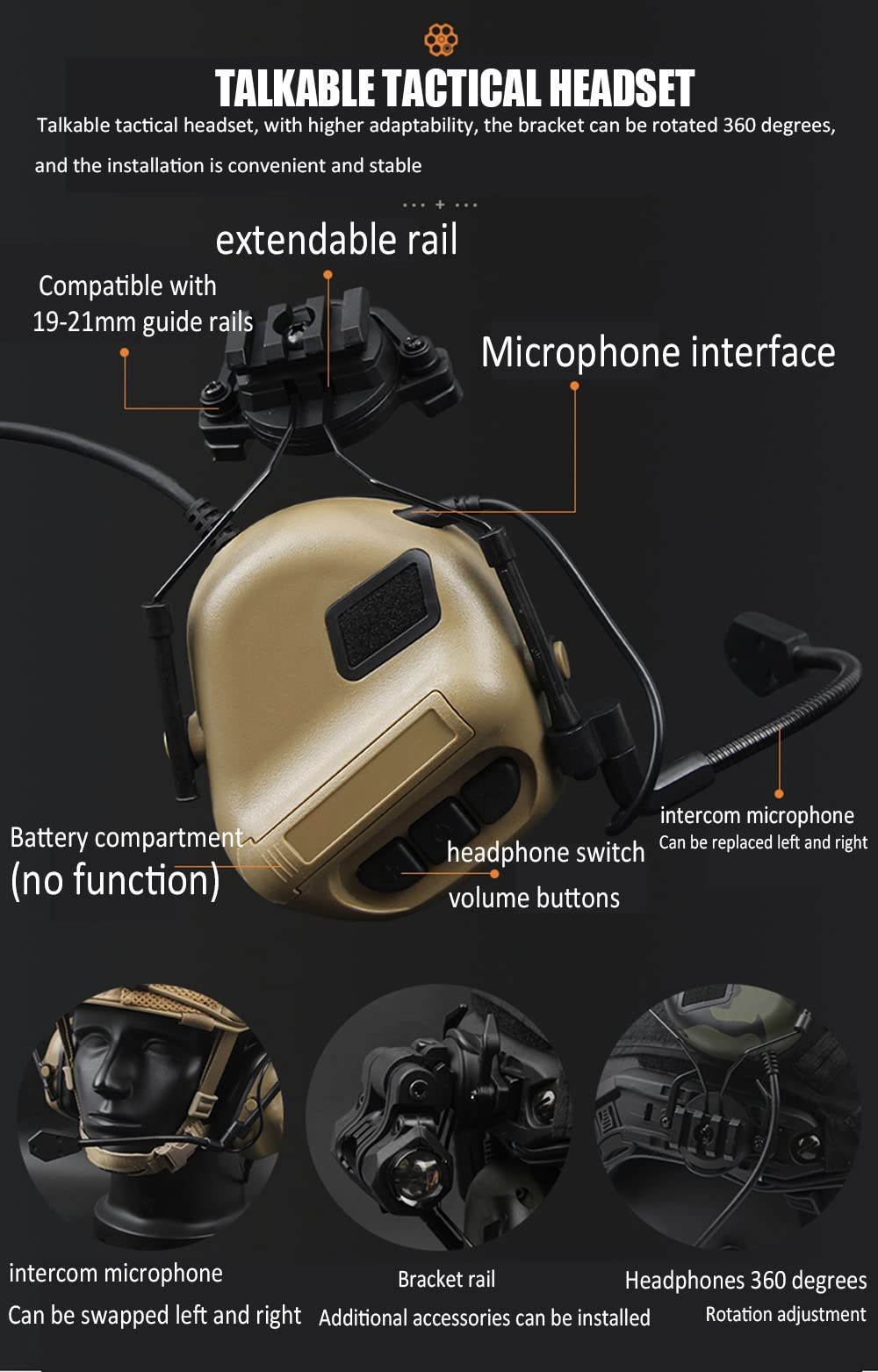 Set Casco Tattico, Leggero Stile Militare Copricapo di Sicurezza con Auricolare Tattico E Copertura per Casco per All'aperto Airsoft Paintball CS Game CQB Shooting