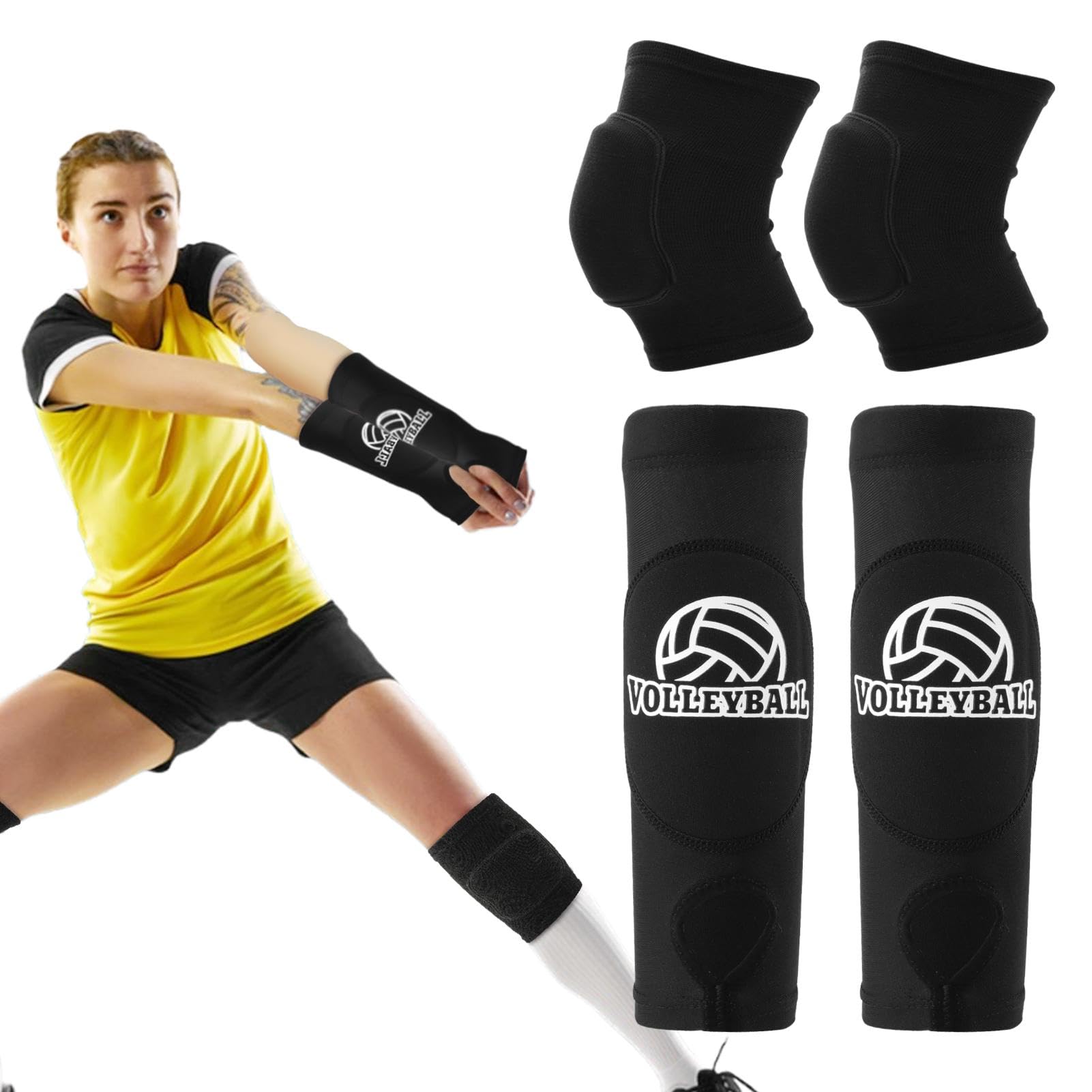 Hogurin Volleyball Arm Pads and Fnee Pads, Breathable Volleyball Forearm Elbow Sleeve with Protec-Tion Pads Soft Kneepads Volleybal-l Train