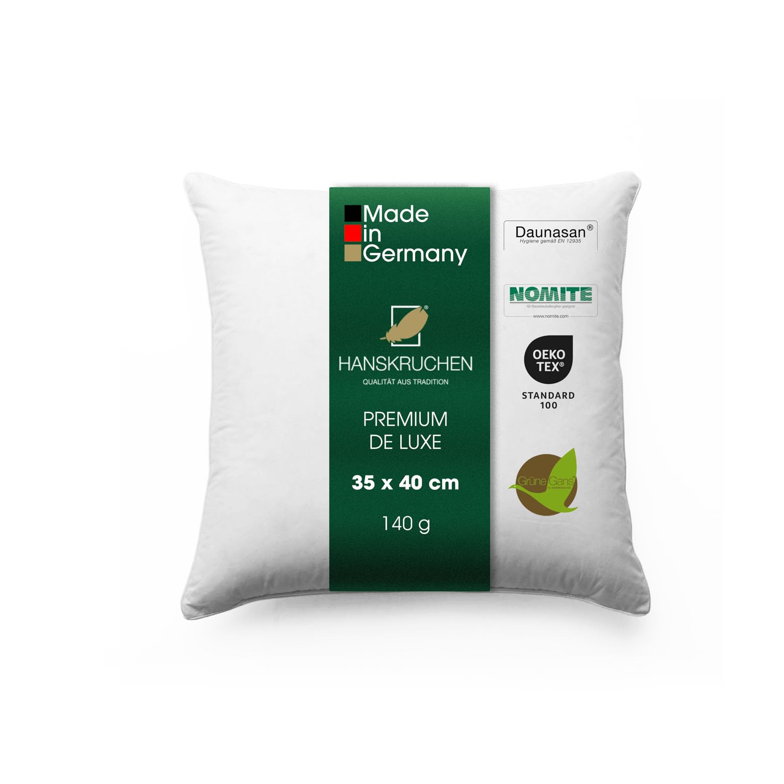 Premium de Luxe Trösterchen Daunenkissen 35x40 cm - Made in Germany Daunen Kuschelkissen aus 100% Baumwolle - 90% Daunen 10% Federn Kopfkissen für Allergiker