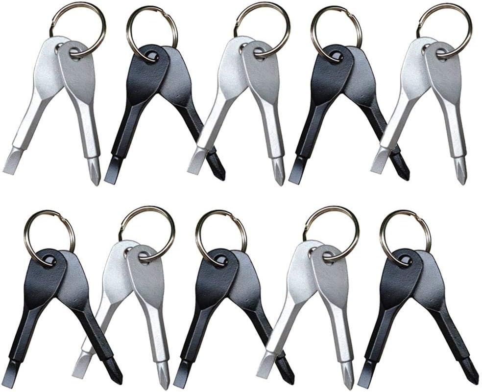10 Set EDC Keychain Screwdrivers Pocket Outdoor Multifunction Screwdriver Portable Mini Screwdriver Gifts for Men Dad or Friends, Silver and Black