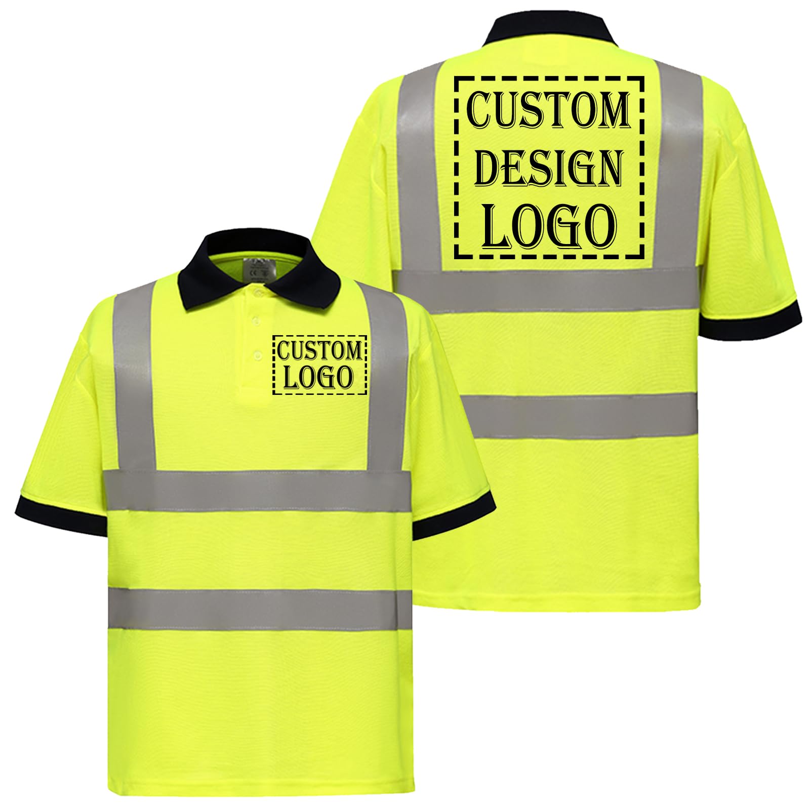 Custom Personalized Safety Shirt Reflective Construction Tshirt Hi Vis Work Polo Shirts Yellow