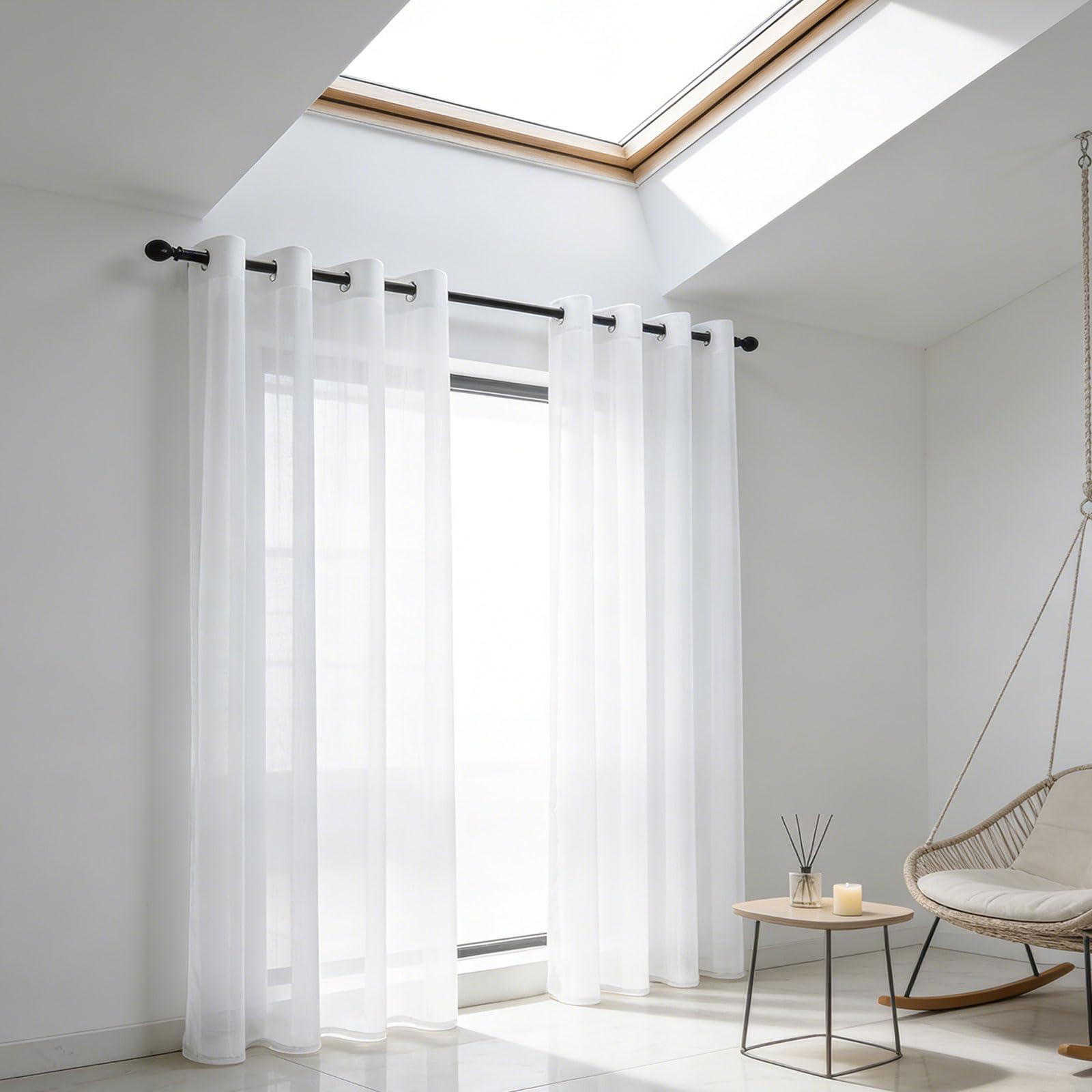 Rideau voilage 80 x 170 cm anti-UV blanc pour fenêtre de salon