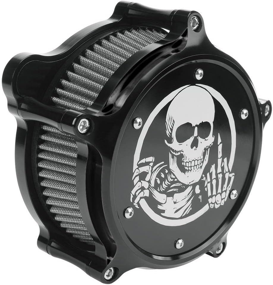 Skull Style Motorcycle Air Cleaner Kit Fit For Harley Touring Softail M8 2017-2024 CNC Aluminum High Flow Air Filter Replaceable Washable Filter Element (Black)