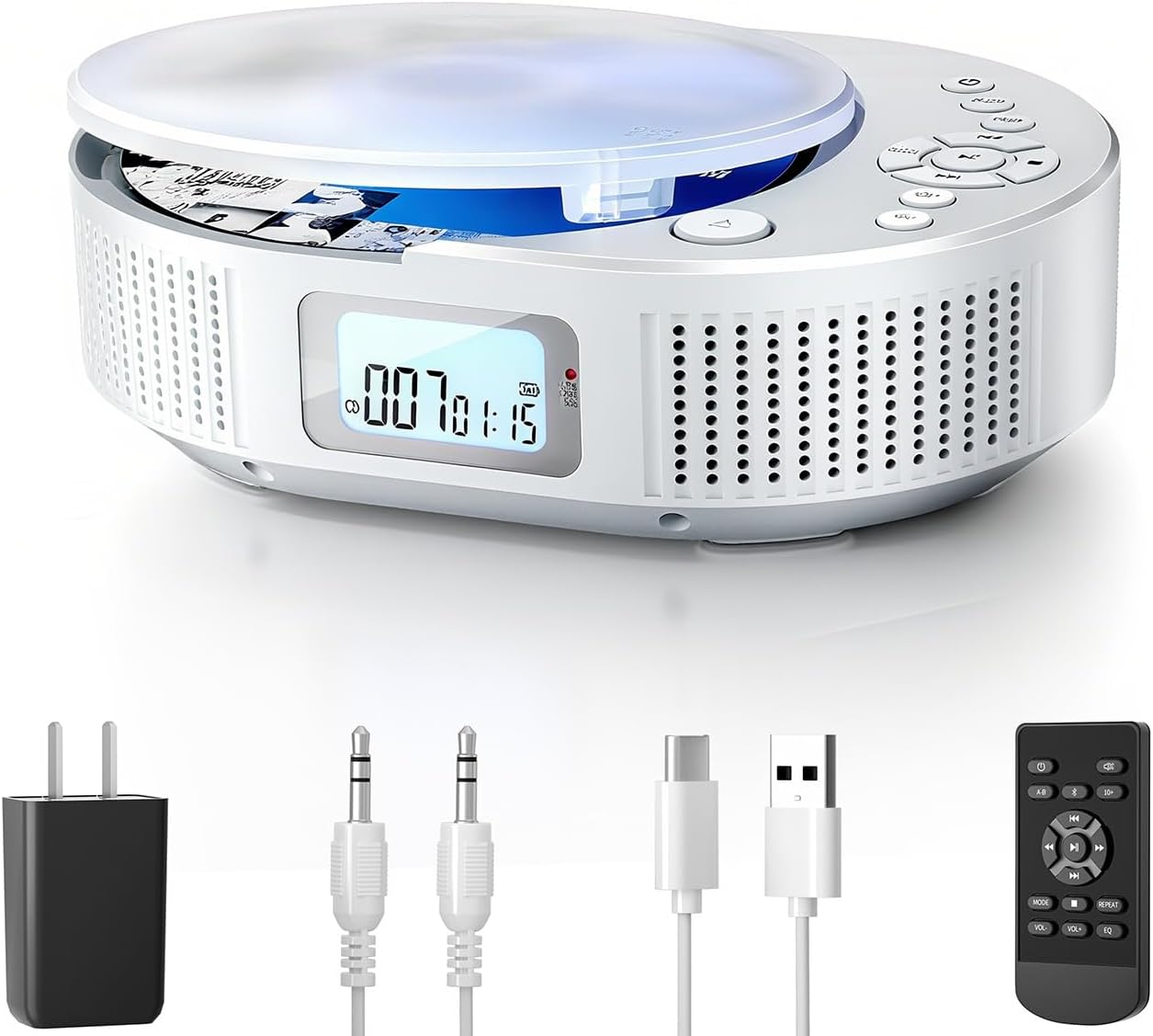 Portable Bluetooth CD Player for Home with Dual Speaker, FELEMAN Rechargeable Boombox CD Player Support FM Radio