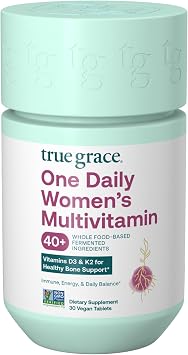 True Grace One Daily Womens Multivitamin 40+ Fermented Minerals, Organic Adaptogens & Mushrooms Energy, Immune, Bone Support - Non-GMO - Iron, Gluten & Soy Free - 30 Vegan Tablets