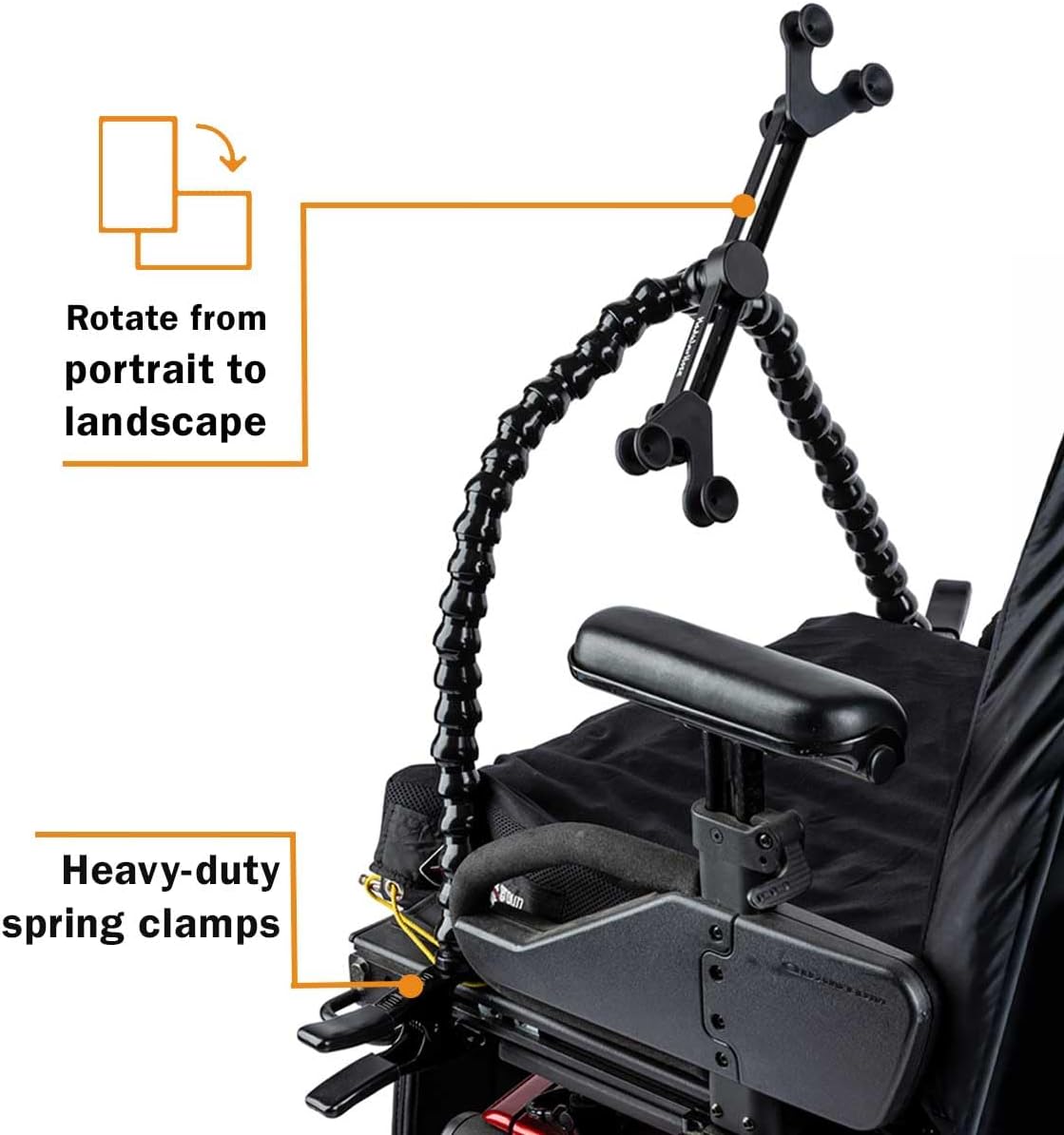 MOGO ModularHose Tablet Holder with Heavy Duty Spring Clamp (Opens to 2"), Compatible with Tablets and Cases up to 14.25" (iPad, iPad Air, iPad Pro 11, Samsung Tab, Microsoft Surface), Dual 18" Arms