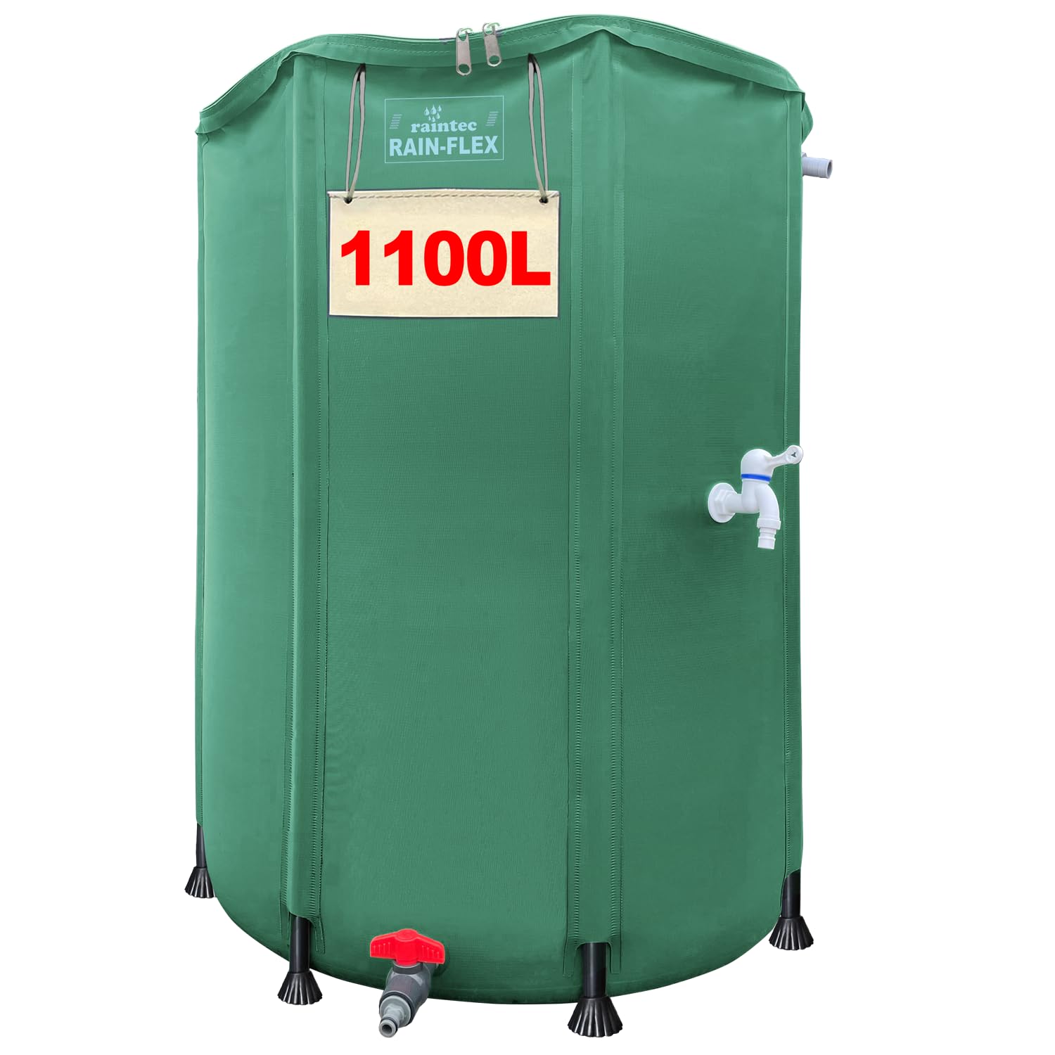 Depósito de lluvia plegable 1100L RAIN-Flex – Barril de lluvia verde con grifo | Depósito de agua de lluvia flexible de 1100 l con grifo, depósito de agua para jardín, 120 × 120
