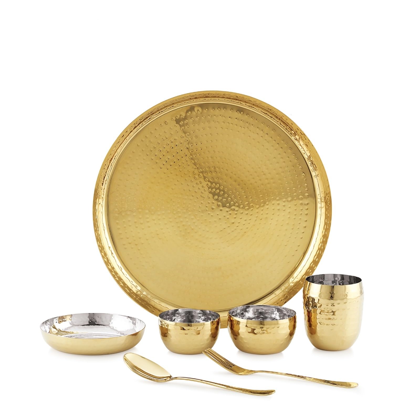 Dr.WaterR Parivar Stainless Steel Hammered Dinner Set Gold PVD|Kitchen Set | Ideal for Home| Restaurent | Gifting|Wedding | Occsions, PVD Coated Plates, Bowl, Glass, Spoon(Pack of 8pcs - For 1 Person) (B0DDXYFBP8) Amazon Price History, Amazon Price Tracker