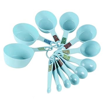 SWAB Plastic Measuring Cups and Spoon Set with Ring Holder, 12 Piece Set, Blue