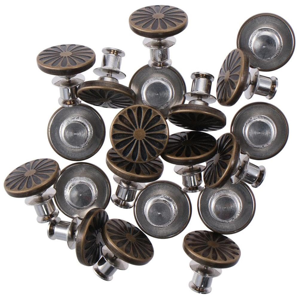 YYlingx 20 Sets Replacement Jeans Buttons 17mm Removable Pants Metal Button Retro Flower Pattern Snap Denim Buttons with Rivets for Jeans Sewing Crafts DIY Clothes Accessories