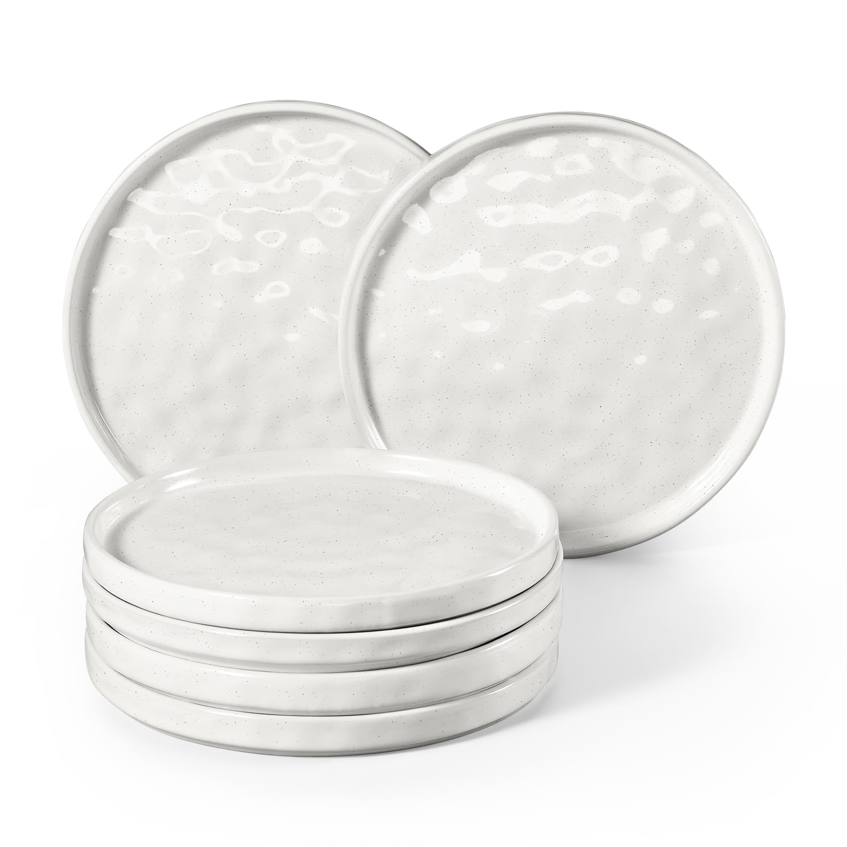 Homikit Side Plates Set of 6, Round Dinnerware Stoneware Plate Set for Pasta Salad Cake, Reactive Glaze & Non-Scratch, Dishwasher and Microwave Safe, Pearl White - 20.3cm
