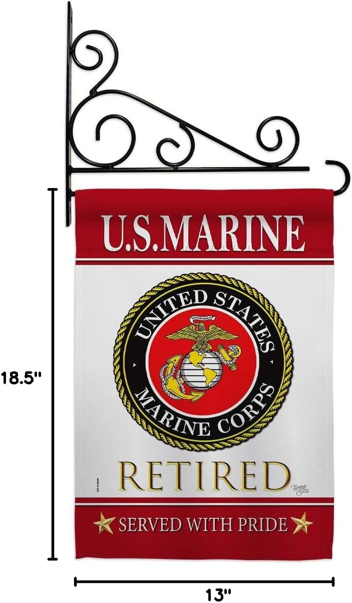 US Marine Retired Garden Flag Set Wall Holder Armed Forces Corps USMC Semper Fi United State American Military Veteran Retire Official Small Gift Yard House Banner Double-Sided Made In USA 13 X 18.5