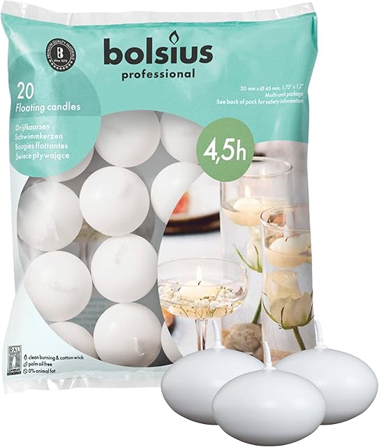 Bolsius Beautiful Flame Pływające Świeczki, Biały, 20 sztuk