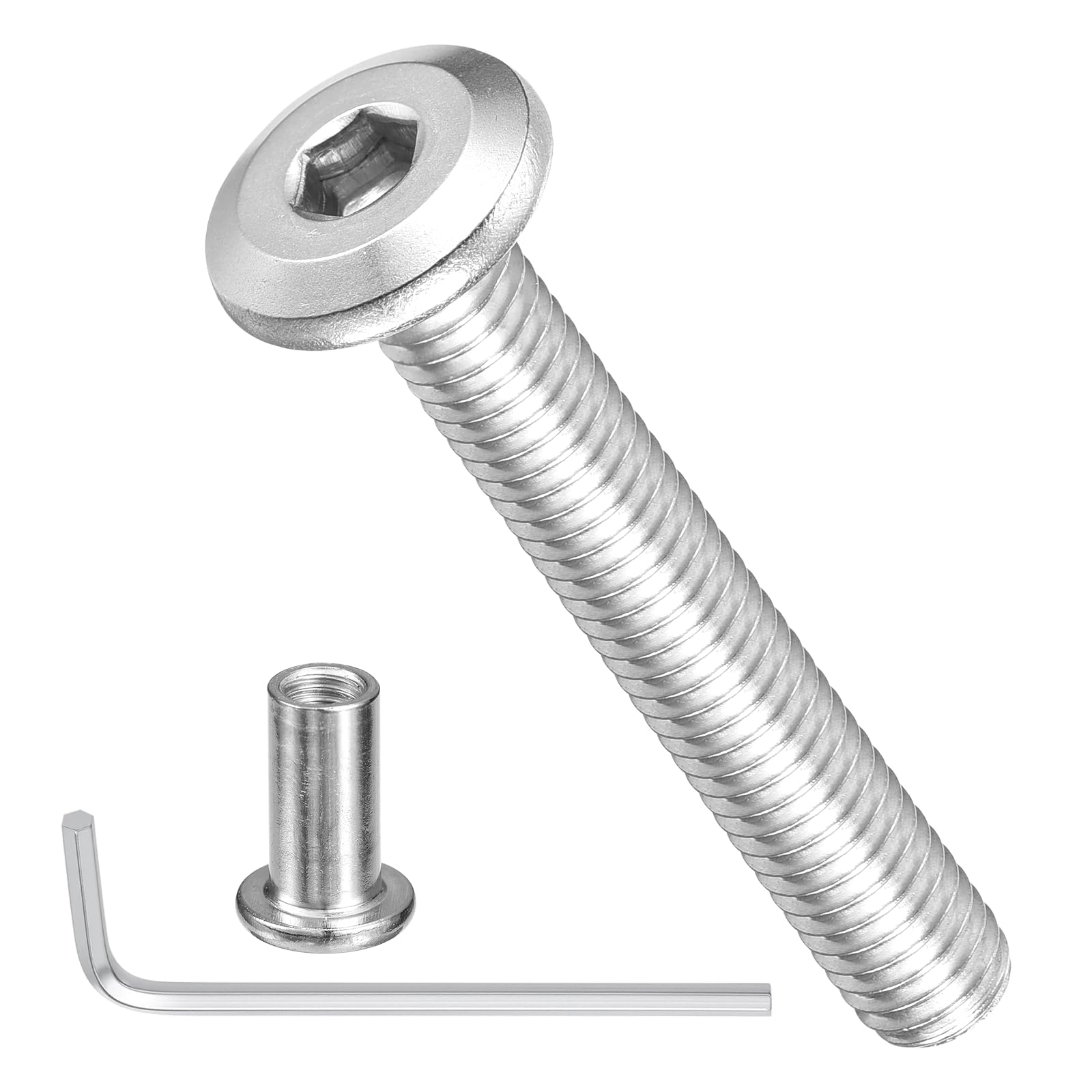 METALLIXITY Furniture Connector Bolt Cap Nut Kit with Wrench(M6-1x40mm) 50Pcs, Connector Bolts M6 Countersunk Screw Barrel Nuts Binding Screws, for Chair Cabinet Bed, Silver — image 1