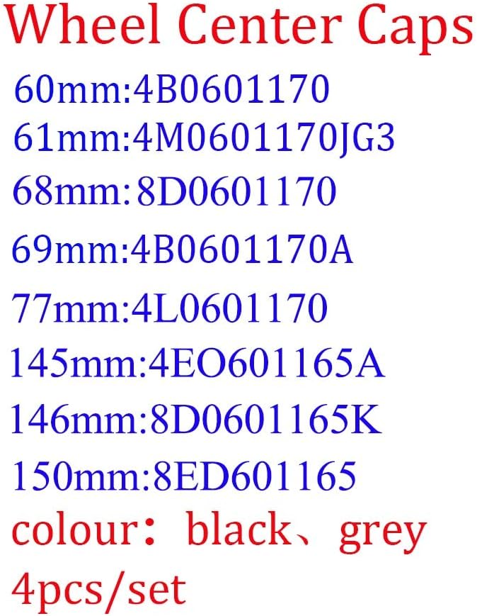 Auto-Emblems - Grey Black Car Wheel Center Caps hub covers 60mm 61mm 68mm 69mm 77mm 145mm 146mm 150mm for A3 A4 A5 A6 A7 A8 Q5 Q7 S4 S5 TT (Black 150mm 4FO601165)