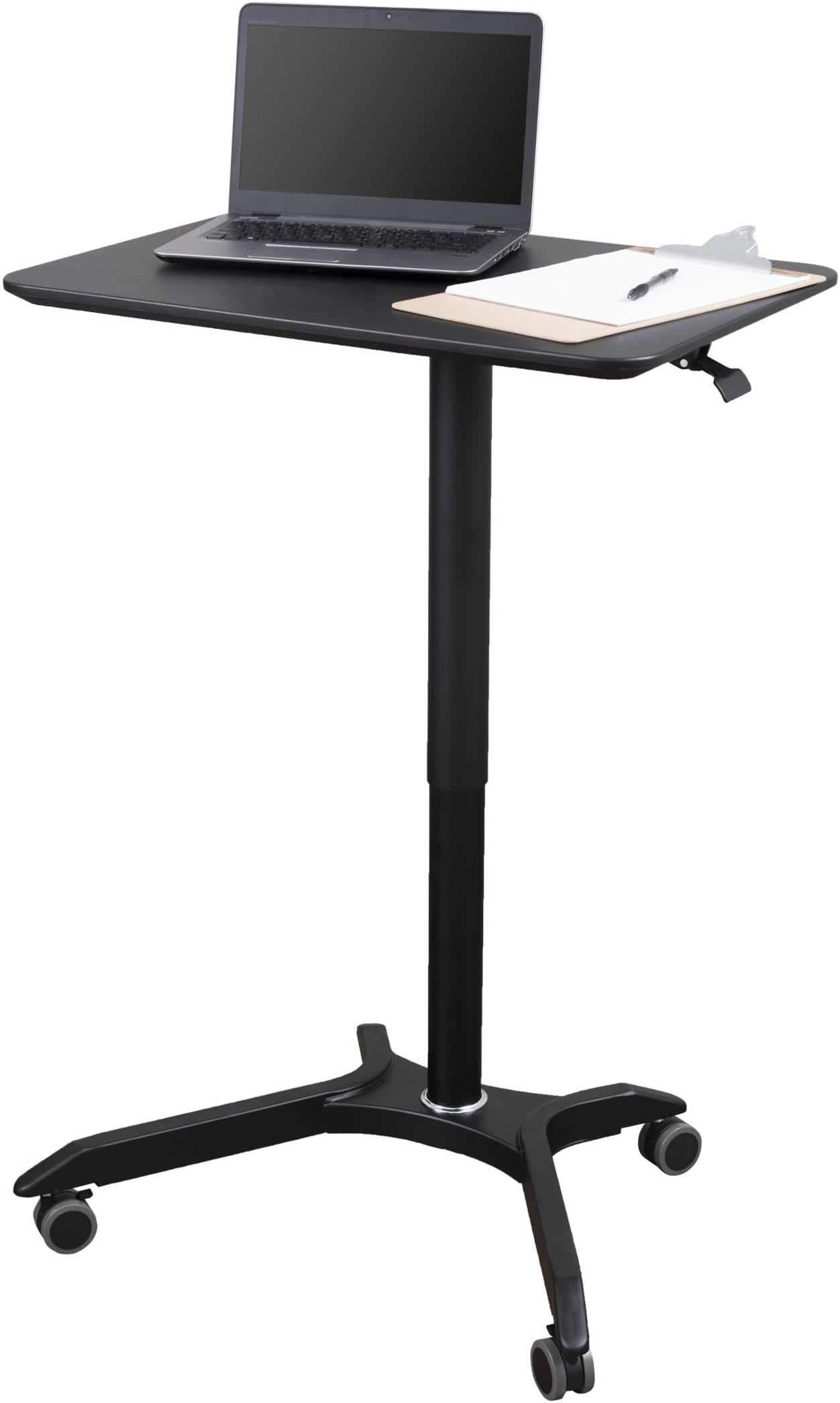 Stand Up Desk Store Pneumatic Adjustable Height Rolling Mobile Laptop Standing Desk Cart (Black Frame/Black Top, 28" Wide)