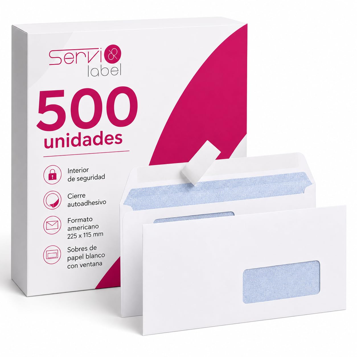 Pack 500 Sobres de Papel Blanco Americano 225x115mm | Con Ventana | Formato Profesional | Cierre Seguro | Para Cartas Facturas Documentos y Envíos de Oficina
