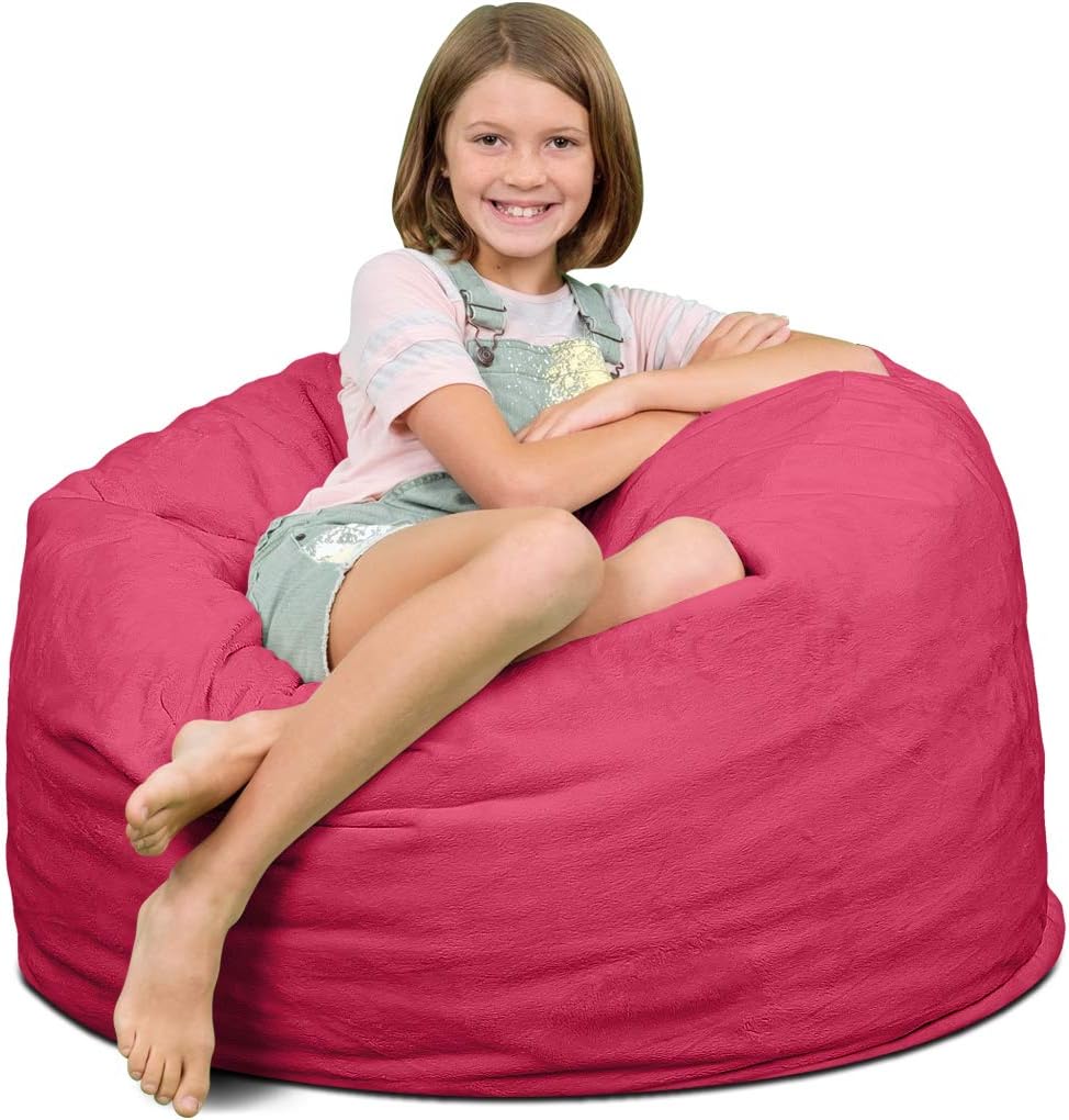 ULTIMATE SACK 3ft Bean Bag Chair, Oversize Bean Bag Chair for Adults, Comfy Chair Bean Bag Couch Lounge Sofa Loveseat Furniture | Pink Fur