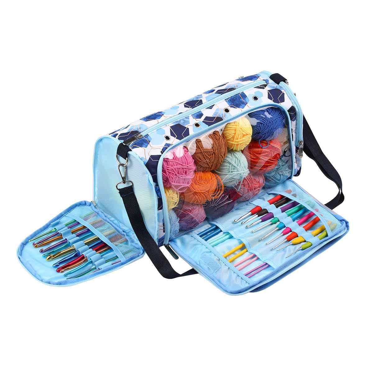 Perspectivable Crochet Bag Organizer,Portable Knitting Bag,Yarn Storage Organizer for Crochet Hooks,Yarn Bag for Crocheting,Knitting Needles and Other Accessories, Gift for Mom Women(Blue)