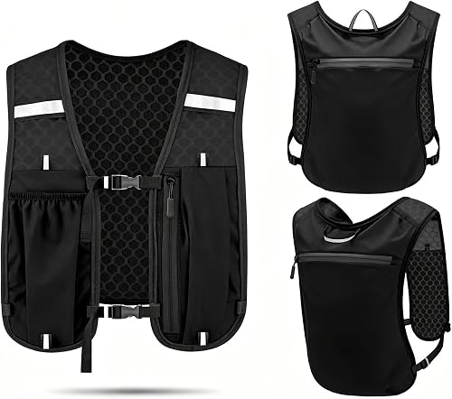 Running Phone Holder Vest | Reflective Hydration Vest | Adjustable | Light | 4 Pockets for Running Accessories | Unisex