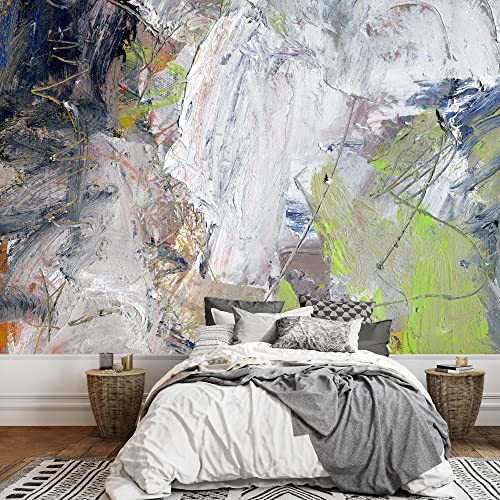 wall26 - Abstract Multicolor Layer Artwork, Opaque and Transparent Oil Paint Textures on Canvas - Removable Wall Mural | Self-Adhesive Large Wallpaper - 66x96 inches