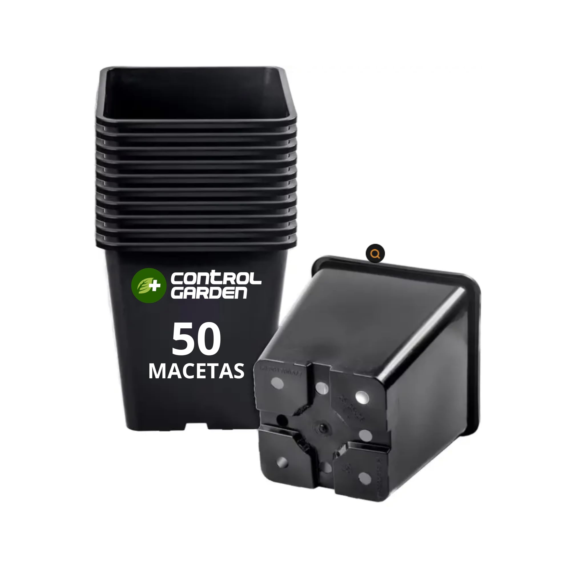 CONTROL GARDEN Pack 50 Macetas Negras Cuadradas para Plantas 8 x 8 x 7 cm - 50 Maceteros de Plástico para Flores y Siembra 8 x 7 x 7 cm - Ideal Exterior e Interior Flores, Esquejes y Semillas