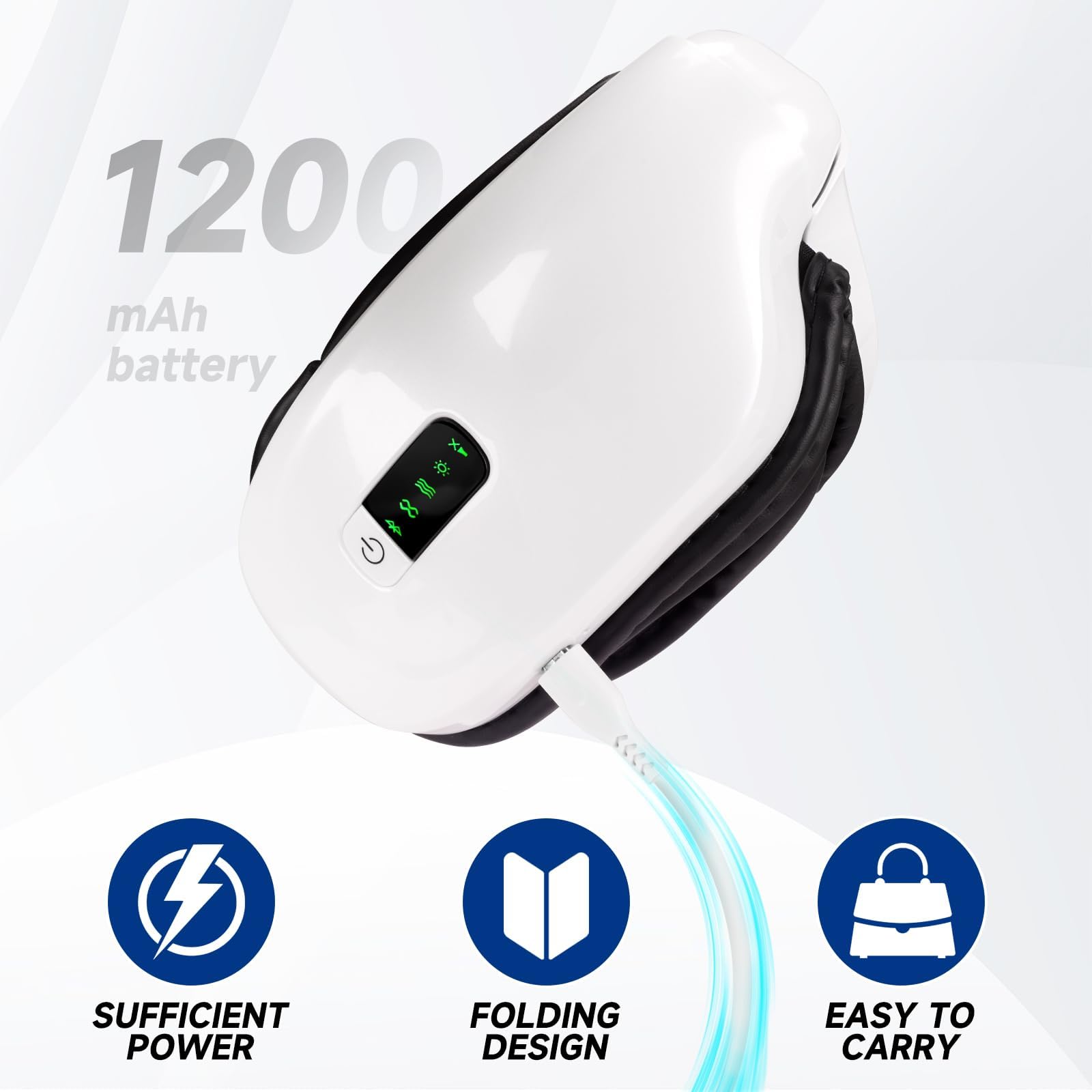 Masajeador de Ojos con Calor, Música Bluetooth, 5 Modos de Masaje y Diseño Plegable de 180°, Alivia el Dolor Ocular, Mejora la Sequedad Ocular y el Sueño