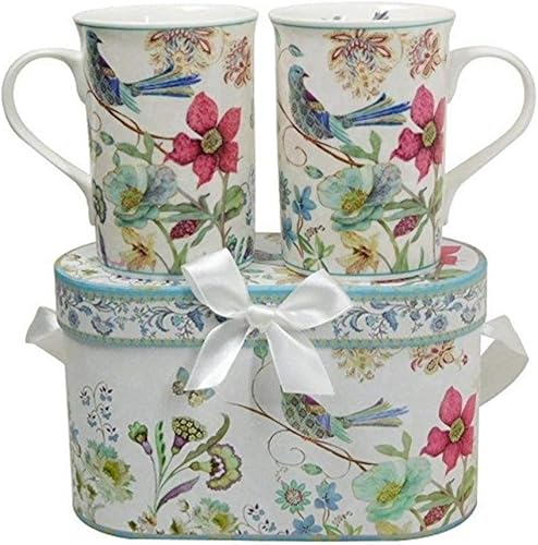 Miniatura 1 de Lightahead Elegante Bone China Dos tazas de café en diseño de pájaro azul 11.2 oz cada taza en atractiva caja de regalo
