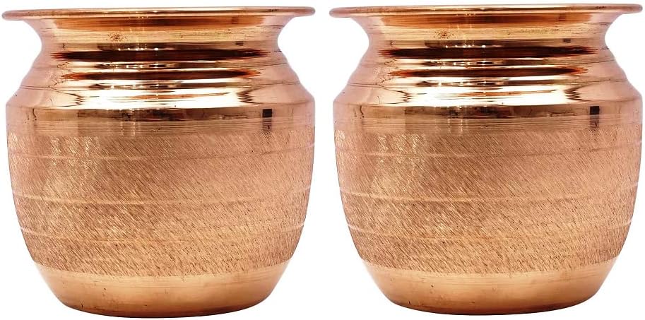 2 Piece Traditional Pure Copper Lota/Kalash 8.5cm Pooja Accessories Drinkware Accessories Handmade Copper Vessel
