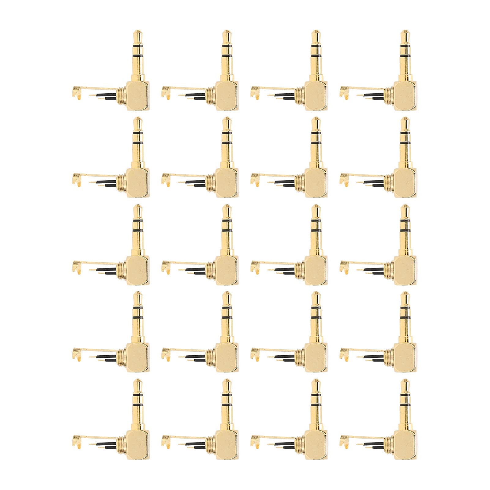 20 Piezas Adaptador de Audio de 3,5 mm de 3 Secciones Adaptador de Audio Dorado de 90 Grados en Forma de L Enchufe para Auriculares DIY
