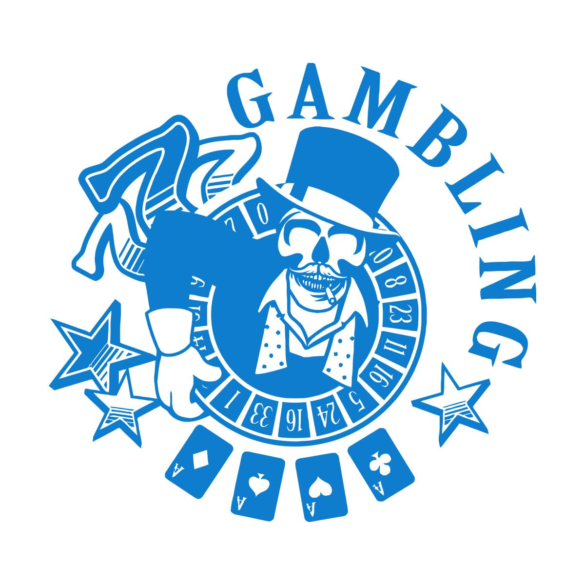 Lettering Decals Casino las Vegas Gambling Poker Skull Cards 54x57.6cm Self Adhesive Large Blue — image 1