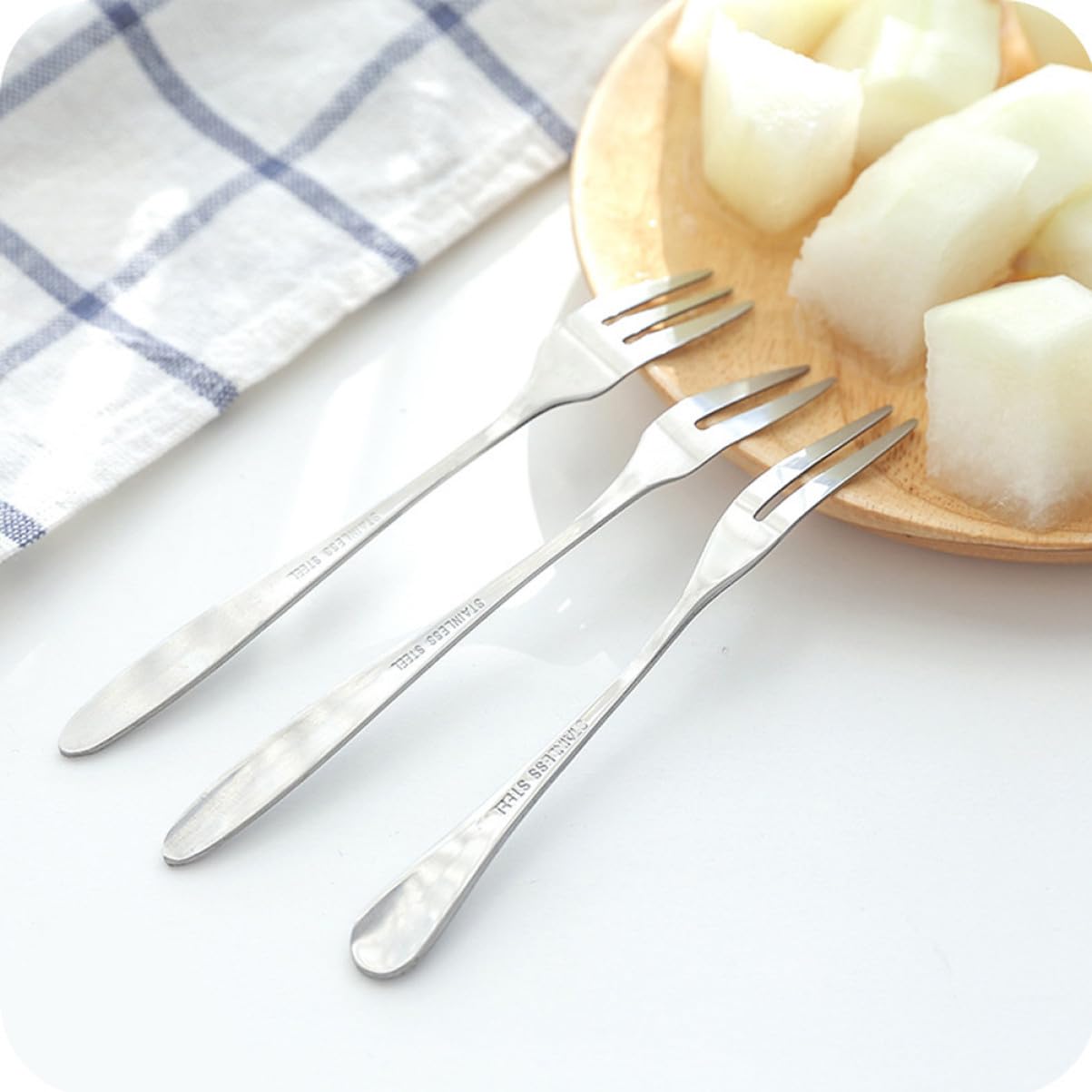 12 pezzi Forchette da Frutta in Acciaio lungo Forchettine Dessert e Beefsteak Riutilizzabili Leggere e Resistenti per Uso Quotidiano e Picnic
